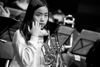 Kind mit Trompete, Bl&auml;serklassenkonzert 2022